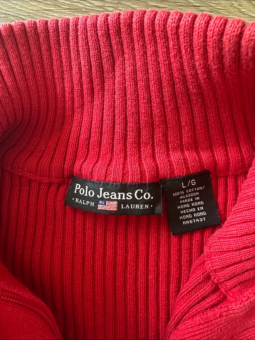 Polo by Ralph Lauren Red Ribbed Half-Zip Sweater with Navy Stripes - Picture 3 of 3